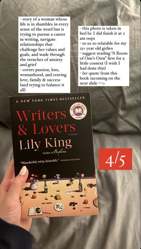 Love to post book reviews on my IG story! Need to read more Lily King in 2024. Book Review Ig Story, Writers And Lovers Lily King, Lily King, Ig Post, Ig Story, Read More, Book Review, Lily, Reading