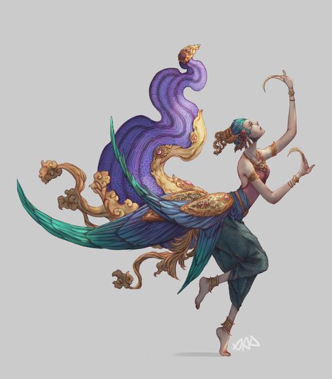 Manohra Kinnaree Thai Dancer, venomxal on ArtStation at https://www.artstation.com/artwork/lxnkg5 Thai Art Design, Thailand Art, Thai Art, Creature Artwork, Spirited Art, Buddha Art, Game Character Design, Art Model, Digital Art Girl