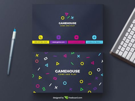 Download this cool Minimal video gaming free business card psd template, with various bright colorful console controller button shapes, that stand out from the dark background. Game Designer Business Card, Colorful Console, Minimal Video, Only Video, Graphisme Design, Buisness Cards, Make Business Cards, Caracter Design, Graphic Design Business Card