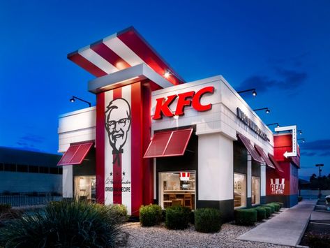 KFC Restaurant Kfc Coupons, Kfc Restaurant, Lobster Restaurant, Restaurant Exterior Design, Sneakerhead Room, Restaurant Exterior, Kentucky Fried, Fast Food Chains, Restaurant Branding