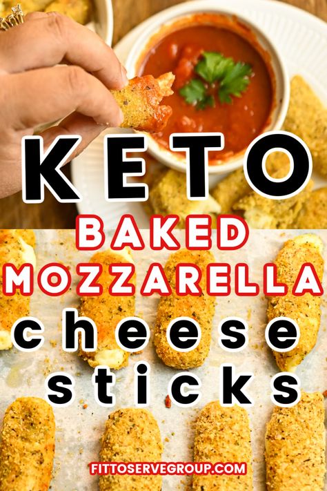 These keto baked mozzarella sticks clock in at only 1.1 net carbs per stick and only 70 calories! Enjoy a cheese stick recipe that fits easily with your keto macros! Made with a combination of almond flour, coconut flour, and parmesan cheese, it uses only wholesome ingredients and zero bread crumbs! keto cheese sticks| low carb cheese sticks #ketoappetizers Low Carb Cheese Sticks, Keto Cheese Sticks, Keto Mozzarella Sticks, Low Calorie Cheese, Baked Mozzarella Sticks, Paleo Cheese, Baked Mozzarella, Cheese Sticks Recipe, Keto Macros