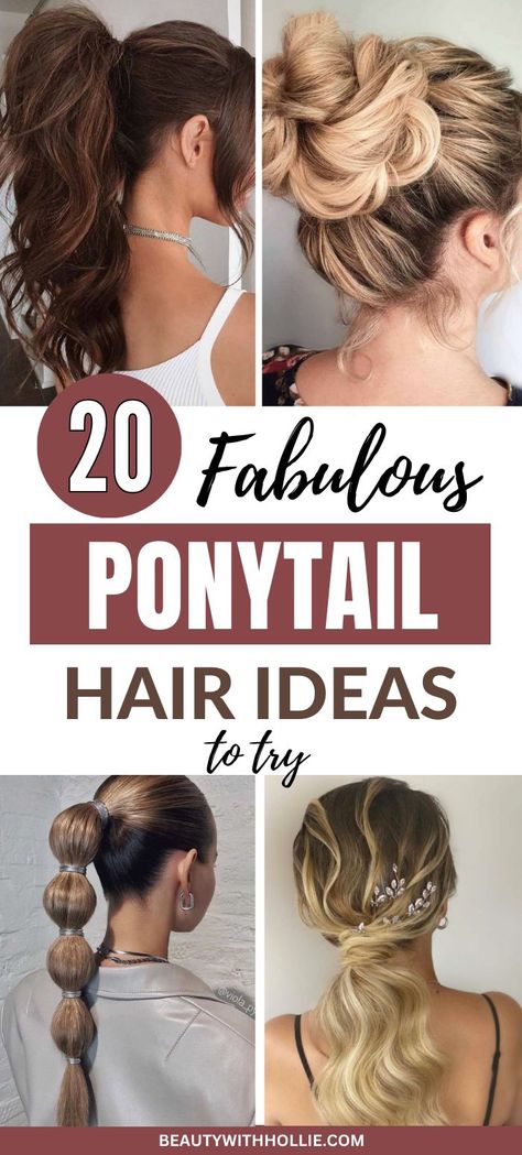 Fab Ponytail Hair Ideas To Try Faux Ponytail Hairstyles, Long Pony Tailed Hairstyle, Cute Ponytails For Medium Hair, Ponytail Hair Ideas, Ponytails With Bangs, Hair Poof, Pony Hairstyle, Messy Ponytail Hairstyles, Volume Ponytail