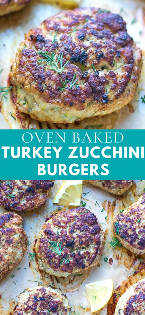 Oven Turkey Burgers, Baked Turkey Burgers, Oven Baked Turkey, Zucchini Burger Recipe, Turkey Burger Recipes Healthy, Burger Recipes Seasoning, Zucchini Burgers, Dinner Zucchini, Low Fat Baking