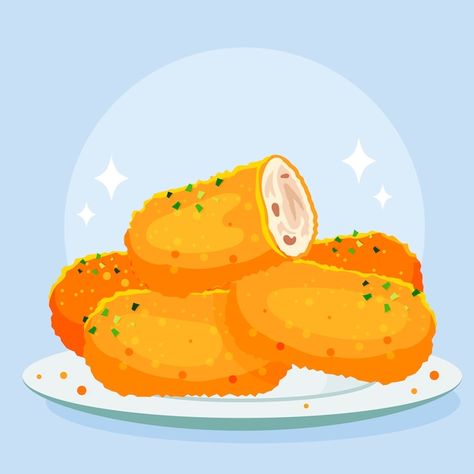 Free vector flat design croquetas illust... | Free Vector #Freepik #freevector #food-flat #tasty-food #eating-food #eating Risoles Logo Design, Food Illustration Design, Food Photography Background, Tea Illustration, Desain Buklet, Kawaii Food, Logo Food, Food Drawing, Canvas Designs