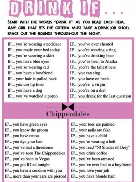 Fun Dares For Kids Drinking Game Questions, Games Questions, Drunk Games, Hen Night Ideas, Drinking Games For Parties, Fun Drinking Games, Drink If, Hen Party Games, Party Goodies