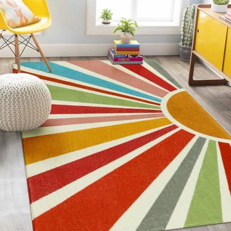 Playroom Color Scheme, Playroom Gym, Rugs For Playroom, Kids Room Rainbow, Classroom Rugs, Rug For Kids Room, Sofa Bed Frame, Sun Pattern, Play Rug