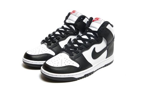 Nike Dunk High Panda, Nike Snkrs, Nike High, Nike Dunk High, Dunk High, Red Nike, Red Logo, Nike Fashion, Nike Lebron