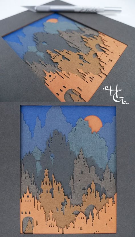 Layered Book Art, Layering Paper Art, Laser Cut Paper Art, Paper Art On Canvas, Paper Art Landscape, Paper Layer Art, Paper Layering Art, Layered Pictures, Layered Papercut Art