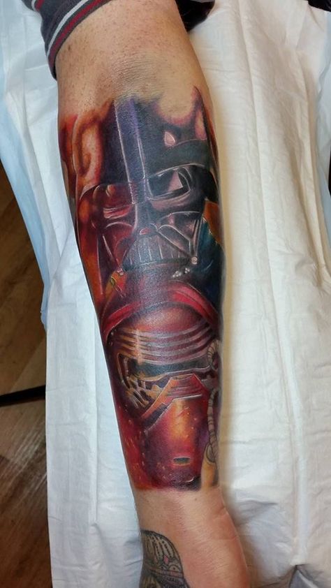 Darth Vader Kylo Ren Tattoo, Kylo Ren Tattoo, Darth Vader And Kylo Ren, Kylo Ren Fanart, Luke Pritchard, Darth Vader Kylo Ren, Star Wars Tattoo, Star Wars Darth, Star Wars Darth Vader