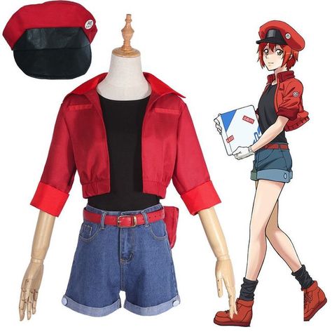 Package Included: 1 X Coat + 1 X Shirt + 1 X Pants + 1 X Hat + 1 X Bag + 1 X Belt Easy Cosplay Ideas, Cosplay Ideas Women, Anime Supplies, Cells At Work, Easy Cosplay, Women's Uniforms, Anime Inspired Outfits, Casual Cosplay, Red Blood