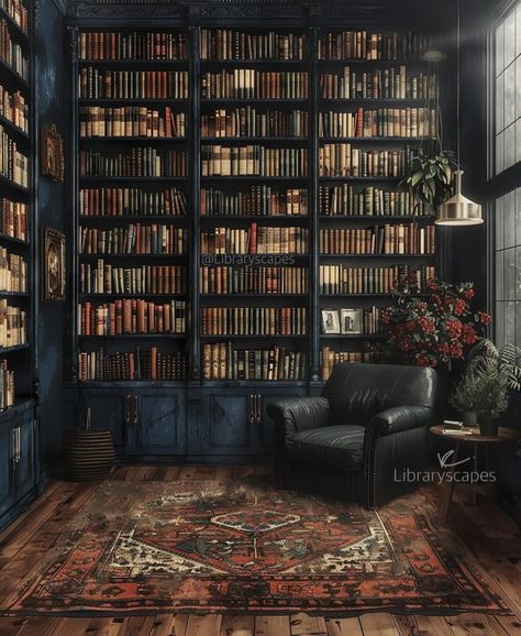 Goth Library, Gothic Bookshelf, Gothic Bookshelves, Black House Decor, Kyoto House, Bookshelves Aesthetic, Library Rooms, Gothic Library, Castle Rooms