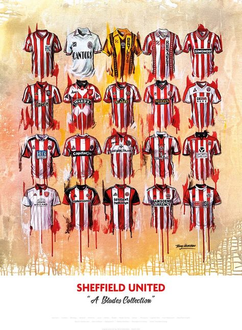 Sheffield United Shirts - A Blades Collection Manchester United Chelsea, Arsenal Shirt, Leicester Tigers, Sheffield Wednesday, Personalized Art Print, Stoke City, West Bromwich, Sheffield United, Uk Artist