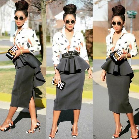 love it without the peplum. Unveiling Outfit Ideas For Women, Unveiling Outfit Ideas, Peplum Skirt Outfit, Peplum Skirt Outfits, Peplum Skirt And Blouse, Conservative Outfits, African Dresses Modern, Career Fashion, Peplum Styling