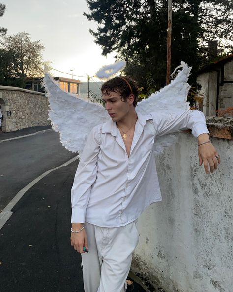 Mens Cupid Halloween Costume, Cupid Men Costume, Angel Man Costume, Male Angel Halloween Costume, Angel Costume Aesthetic Men, Male Cupid Costume, Men’s Angel Costume, Angel Male Costume, Guy Angel Costume