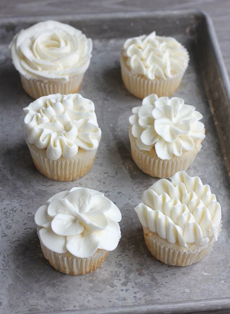 24 different ways to decorate a cupcake - Baking with Blondie Bridal Cupcakes, Baking With Blondie, Cupcake Decorating Tips, Natalie Cole, Vanilla Cupcake Recipe, White Cupcakes, Floral Cupcakes, Cupcake Tins, Cupcake Icing