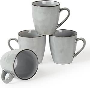 famiware Coffee Mugs Set of 4, Ocean Round 13oz Coffee Cup Set with Handle for Cocoa, Milk, Hot Chocolate, Tea or Water, Stoneware Cups for Kitchen, Reactive Glaze, Microwave Dishwasher Safe, Grey Cups For Kitchen, Dreamy Colors, Coffee Mugs Set, Coffee Mug Set, Coffee Cup Set, Coffee Mug Sets, Mug Set, Cup Set, Dish Sets