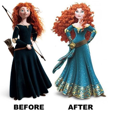 Disney released a 2D version of Merida, altering her character design to "princessify" her and make her more conventionally beautiful by making her more slender and doe-eyed, claiming Merida wanted to dress up for her coronation. It's absolutely disgusting and completely undercuts everything the movie was about. Brave Characters, Brave Merida, Brave Writer, Brave Princess, Mighty Girl, Princesa Real, Character Design Cartoon, Princess Merida, Disney Princess Makeover