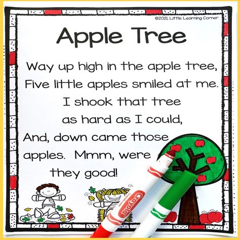 Apple Poems for Kids | Fun Songs and Rhymes - Little Learning Corner Fall Poems For Kids, Apple Tree Printable, Kindergarten Autumn, Fall Poems, Poem Of The Day, Poetry Notebook, Pumpkin Poem, Poem For Kids, Autumn Themed Activities