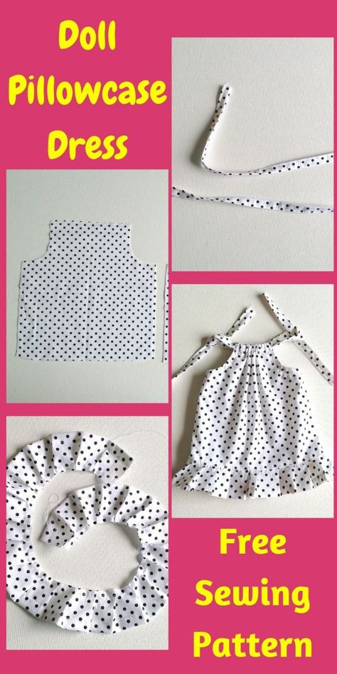 Learn how to sew cute little pillowcase dresses for your little girl's AG doll using this easy sewing project. This is an Easy DIY sewing tutorial that will help you whip up AG doll dresses in minutes. All you need are some fabric scraps and sewing notions to sew this easy sewing pattern. #dollpillowcasedress #dollpillowcasedresspatterntutorials #dollpillowcasedresspattern #freepattern #sewingpattern #dollpattern #tutorial Easy Diy Sewing Projects Clothes, Diy Doll Clothes Easy, How To Make Doll Clothes, Easy Dresses To Sew, Easy Doll Clothes, Diy Kids Clothes, Easy Diy Dress, Diy Toddler Dress, Easy Sewing Projects Clothes