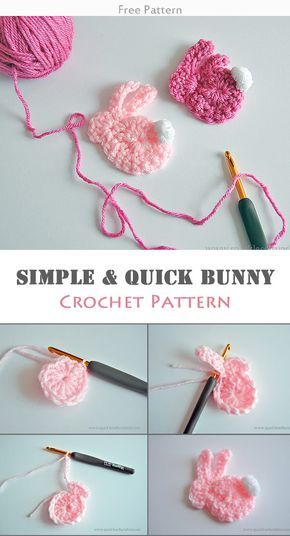 Simple & Quick Bunny Crochet Free Pattern #freecrochetpatterns #easterbunny Bunny Crochet Free Pattern, Easter Crochet Patterns Free, Crochet Applique Patterns Free, Crochet Bunny Pattern, Easter Crochet Patterns, Bunny Crochet, Holiday Crochet, Easter Crochet, Crochet Free