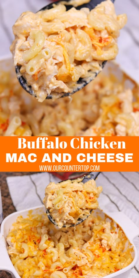 This buffalo chicken mac and cheese is so quick and easy! It's a dinner recipe that will satisfy the entire family. #macandcheese #dinnerrecipe #easyrecipe #food #readyforten Chicken Mac And Cheese Recipe, Buffalo Chicken Mac And Cheese, Chicken Mac And Cheese, Cheese Chicken, Womens Workout, God Mat, Rigatoni, Alfredo Sauce, Workout Yoga