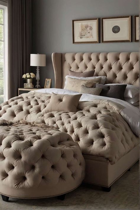 upholstered bed ideas in cozy comfort with tufted elegance 1 Tuffed Beds Upholstered, Made Bed Aesthetic, Tuffed Beds, Upholstered Bed Ideas, Beds Cozy, Bed Peace, Creative Bedroom Decor, Made Bed, Tufted Upholstered Bed