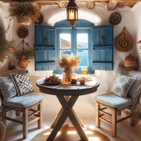 mediterranean decor • Instagram Greek Interior, Mediterranean Style Interior, Greek Interior Design, Interior Design Styles Guide, Design Style Guide, How To Weave, Mediterranean Decor, Mediterranean Homes, She Shed