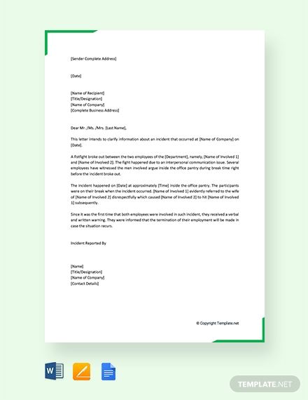 Professionally Designed/ Written Free Free Incident Report Letter in Workplace Template - Easily Download, Edit & Print in MS Word (doc), Pages (pages), Google Docs (doc) Work Notice Letter, Incident Report Letter Sample, Letter Of Employment Sample, Incident Report Letter Sample Workplace, Resume Form, Organisation Chart, Report Writing Format, Worship Chords, Ms Word Design