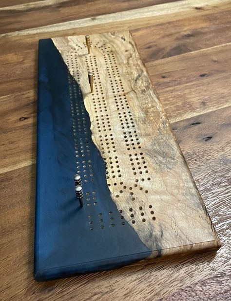 Diy Cribbage Board, Resin Cribbage Board, Unique Cribbage Board, Crib Board, Epoxy Projects, Wood Items, Diy Resin Projects, Cribbage Board, Resin Projects