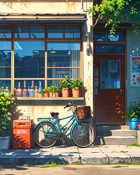 🚲💙 Discover a charming slice of everyday life with this anime-inspired scene! 🌟 A vibrant blue bicycle is parked neatly on the sidewalk in front of a bustling Japanese convenience store. 🏪✨ The colorful signage and warm lights of the store provide a lively backdrop, contrasting beautifully with the serene presence of the bike. 🌸🌆 #bluebicycle #japanesestreet #animeart #conveniencestore #aiart #digitalart #urbancharm #everydaybeauty #animevibes #citylife #creativeart #bikingmoments #streetsty... Anime Convenience Store, Convenience Store Background, Anime Convenience Store Background, Anime Grocery Store Background, Convenience Store Illustration, Colorful Signage, Convenience Store Aesthetic, Japanese Convenience Store Aesthetic Night, Japanese Convenience Store