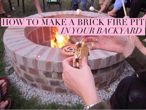 Grace and Josie: The DIY Brick Fire Pit Project - use the leftover brick from the house. Fire Pit On Wood Deck, Diy Brick Fire Pit, Brick Fire Pits, Outdoor Brick Fireplace, Fire Pit Bench, Cinder Block Fire Pit, Outside Fire Pits, Sunken Fire Pits, Diy Outdoor Fireplace