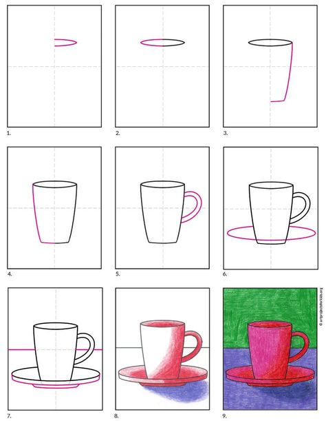 Draw A Coffee Cup, Nyc Coffee Cup, Coffee Cup Drawing, Cup Drawing, Nyc Coffee, Winter Art Lesson, Art Fundraiser, Coffee Cup Art, Art Projects For Kids