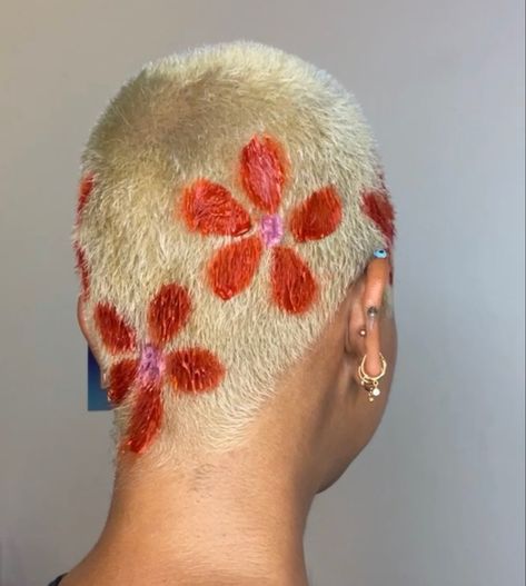 Using @bleachlondon dyes to create this flower border hair on a bleached buzz cut Bleached Buzz Cut, Bleached Buzz, Mermaid Green, Cool Colours, Buzzed Hair, Green Tangerine, Bleach London, Short Grey Hair, Icy Blonde