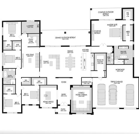 Acreage Homes Floor Plans, U Shaped House Plans, Single Storey House Plans, 5 Bedroom House Plans, 3d Floor Plans, Mansion Floor Plan, House Plans One Story, House Floor Design, House Plan Gallery