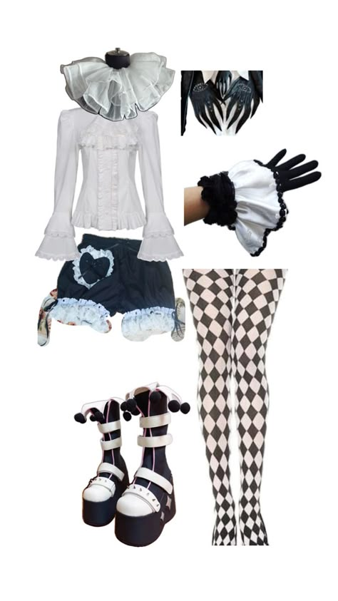 Back and white creepy cute jester clown joker Black And White Jester, Clown Outfit Ideas, Halloween Costume Creepy, Jester Outfit, Black And White Clown, Clown Outfit, Jester Clown, Jester Costume, Circus Outfits