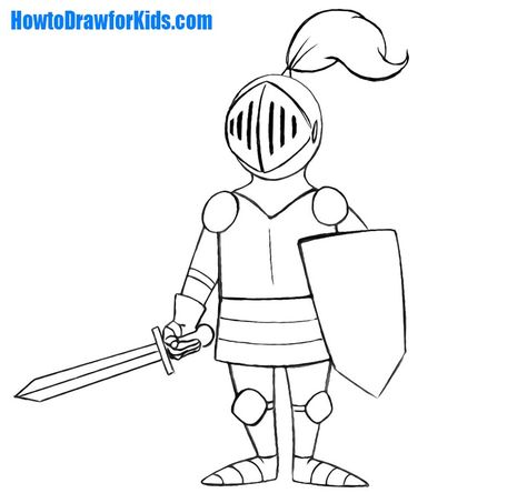 How to Draw a Knight for Kids Knight Armor Drawing, Cartoon Knight, Drawings For Beginners, Helmet Drawing, Very Easy Drawing, Knight Drawing, Armor Drawing, Easy Drawings For Beginners, Military Drawings