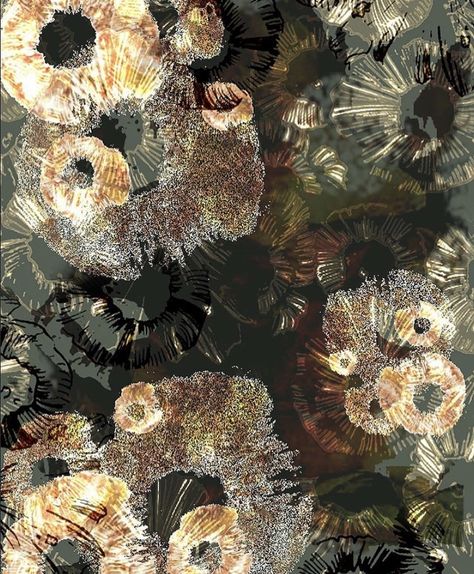 Digital print developed from drawings, inspired by mushroom gills #digitalprint #mushrooms #darknature #textiles Mushroom Textile Art, Regeneration Art, Mushroom Sketchbook, Mushroom Inspiration, Mushroom Gills, Decay Art, Fungi Art, Textiles Sketchbook, A Level Textiles