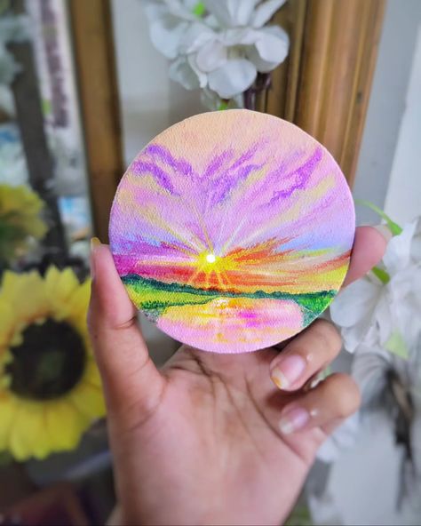 Colorful Sky Mini Round Painting 🌅🎀💗 @artsyliya . . . . . . #acrylicpainting #painting #paintings #drawing #paintideas #artideas #viralreels #minipainting #minicanvasart #cansonpaper #boho #gouache #gouachepainting #diy #satisfying #ArtTherapy #acrylicpainting #artandcraft #colorful #skylovers #skypainting #smallcanvas #roundcanvas Round Painting, Colorful Sky, Round Canvas, Sky Painting, Small Canvas, Mini Canvas Art, Mini Paintings, Small Paintings, Gouache Painting