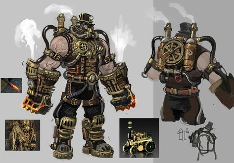 ArtStation - "Steam Gate", TRPG game character, nixell cho Steampunk Art Characters, Steampunk Factory, Punk Character Design, Steampunk Games, Steampunk Character, Steampunk Illustration, Steampunk Vehicle, Steampunk Characters, Steampunk Artwork