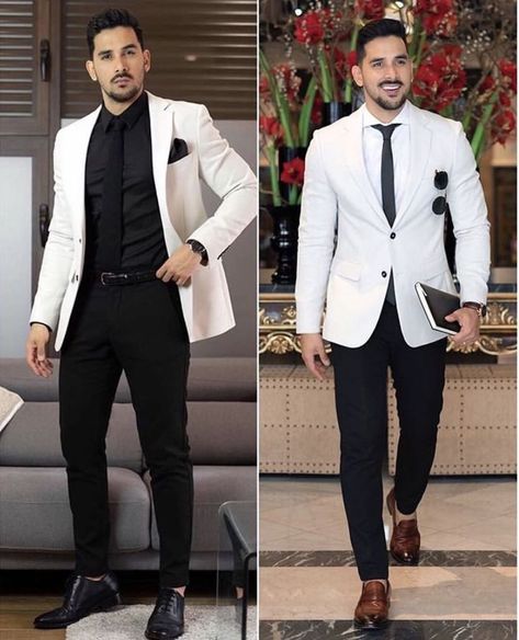 Summer Blazer Outfits, White Vest Outfit, White Blazer Men, Mens Suits Black, Vest Outfits Men, White Wedding Suit, Outfit Elegantes, Slim Fit Suit Men, Black White Blazer