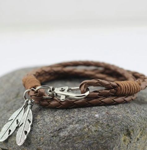 Feather Accessories, Leather Charm Bracelets, Feather Bracelet, Brown Leather Bracelet, Silver Bracelets For Women, Jewelry Bracelets Silver, Buy Necklace, Accessories Wedding, Bracelet Design