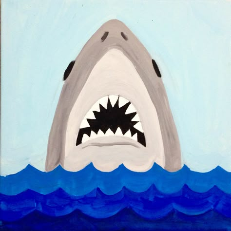 Jaws #shark #movie #canvastherapy #paint #acrylic #paintandsip #wine #art #canvas #blackart #painter #girlgroup #memphis #paintingideas #amandab Shark Painting Acrylic Easy, Jaws Painting, Easy Shark Painting, Shark Painting Easy, Shark Acrylic Painting, Shark Canvas Painting, East Painting Ideas, Jaws Shark, Shark Painting