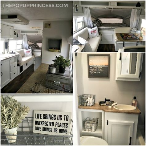 I love this cute hybrid pop up camper remodel.  It has all the amenities of a traditional camper with the feel of a pop up...  and that bathroom! New Pop Up Campers, Hybrid Travel Trailers, Hybrid Camper, Best Truck Camper, Camper Bathroom, Glamper Camper, Travel Trailer Remodel, Camper Trailer Remodel, Rv Makeover