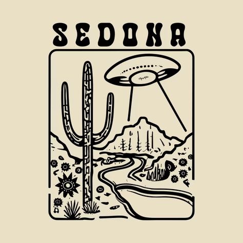 Retro Desert Aesthetic, Victorian Ads, Sedona Art, Arizona Illustration, Ufo Illustration, Extraterrestrial Art, Arizona Tshirt, Desert Illustration, Desert Aesthetic