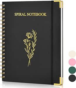 Aesthetic Spiral Notebook Journal for Women, 10.5" x 8.5" A4 Cute Lined Notebooks for Work, Large Hardcover College Ruled Notebook, 100 GSM Paper, Spiral Bound Journals for School Note Taking Black Paper Spiral, Cute Spiral Notebooks, College Ruled Notebook, Pink Notebook, Golden Spiral, Ruled Notebook, Beautiful Journals, Floral Pattern Design, Writing Space