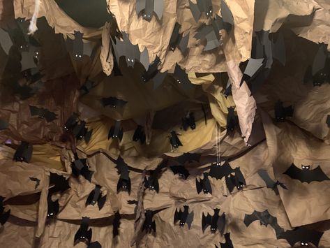 Bat Cave Room Transformation, Diy Bat Cave Halloween Decorations, Classroom Bat Cave, Bat Cave Decorations, Bat Cave Aesthetic, Bat Cave, Halloween Ideas, Bat, Halloween