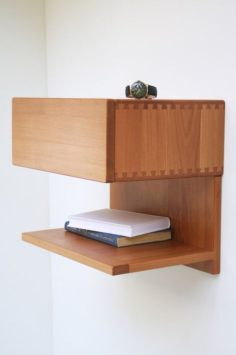 Modern Nightstand With Shelf - Etsy Floating Bedside Shelf, Modern Floating Nightstand, Floating Drawer, Nightstand Design, Floating Bedside Table, Bedside Shelf, Small Modern Home, Modern Bedside, Wood Bedside Table