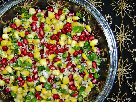 Corn and Pomegranate Salad Salad Recipe Vegetarian, Indian Salads, Colorful Salad, Pomegranate Recipes, Salad Recipes Healthy Easy, Vegetarian Salad Recipes, Pomegranate Salad, Recipe Vegetarian, Vegetarian Salads