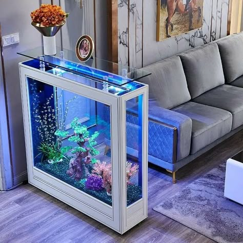 Fish Tank Living Room, Glass Fish Tanks, Glass Aquarium, Interior Design Your Home, Luxury Floor, Home Aquarium, Aquarium Design, Aquarium Lighting, Colorful Home