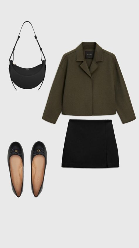 Coach ballet flats, Polene Cyme bag, Massimo Dutti khaki coat, Zara black skort Zara Skort Outfit, Massimo Dutti Outfit, Cyme Bag, Skort Outfit, Zara Skort, Khaki Coat, Black Skort, Zara Black, Massimo Dutti